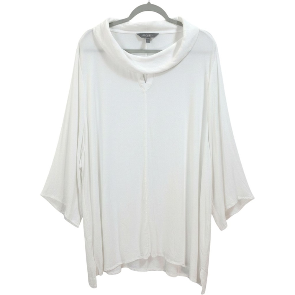 Ulla Popken Tunic Top Women 28/30 Cowl Neck Bell Sleeves White Lagenlook Blouse